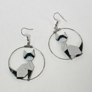 MARIGAMI origami boucles d'oreilles chat siamois yeux bleus