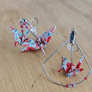 MARIGAMI origami boucles d'oreilles dépareillées grue