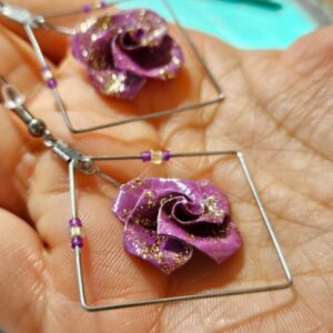 MARIGAMI origami boucles d'oreilles rose à paillettes