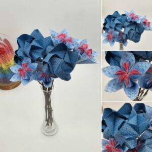 MARIGAMI origami mariage bouquet fleurogami et rose bleu