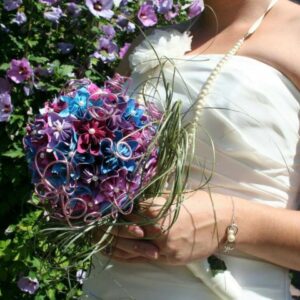 MARIGAMI origami mariage bouquet rond fleurogami avec étamine papier fantaisie