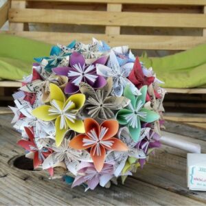 MARIGAMI origami mariage bouquet rond fleurogami sans étamine papier uni coloré et partition de musique