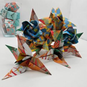 MARIGAMI origami bouquet lotus et iris couleur chaude