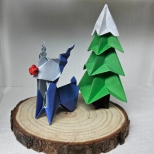 MARIGAMI origami sculpture renne et sapin